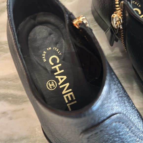 Black Leather Chanel Booties with CC cap toe - Picture 7 of 8